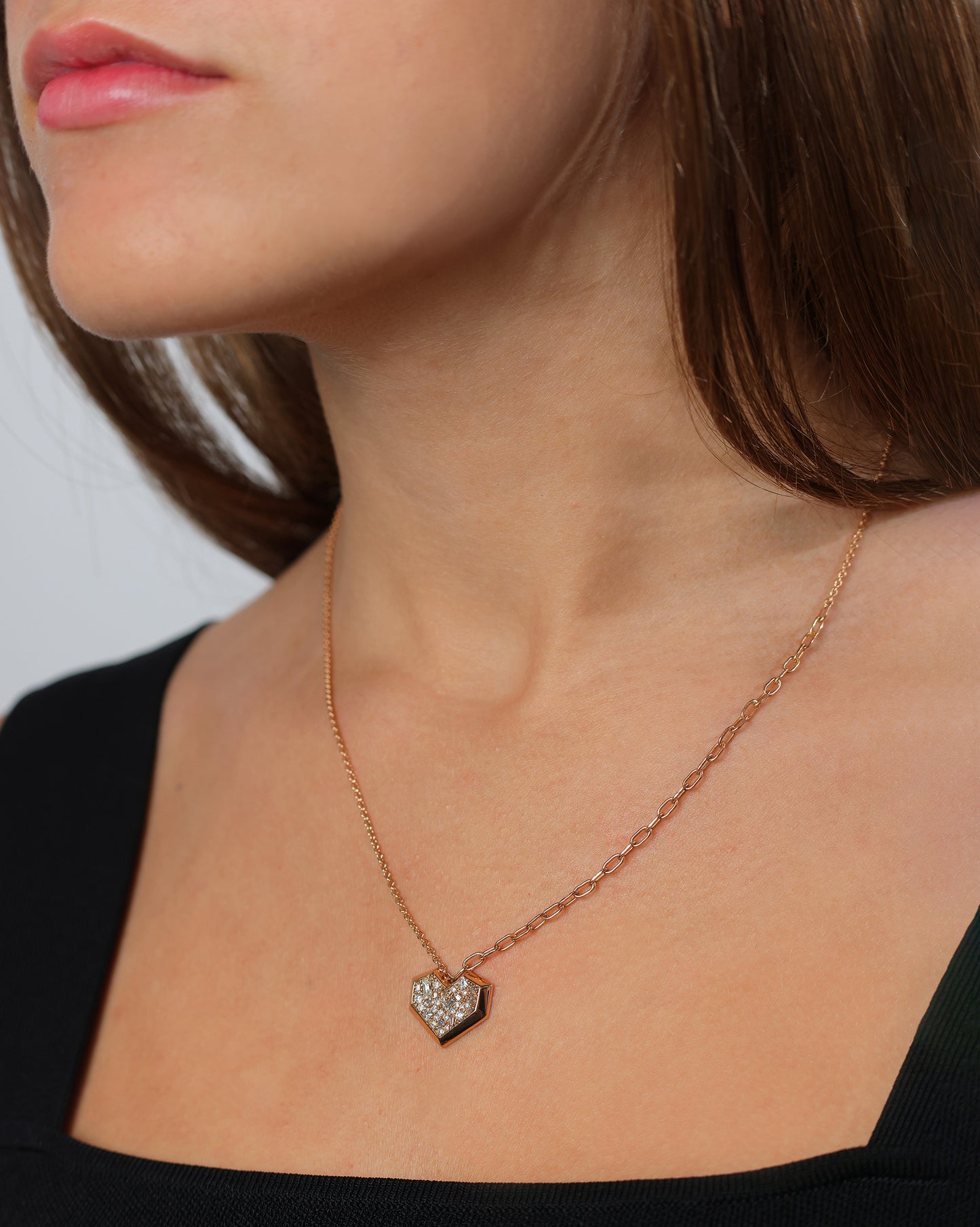 Necklace, Heart Geometric Baguette